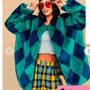 Dressed in Lala- Blue Cosmos Faux Fur Coat